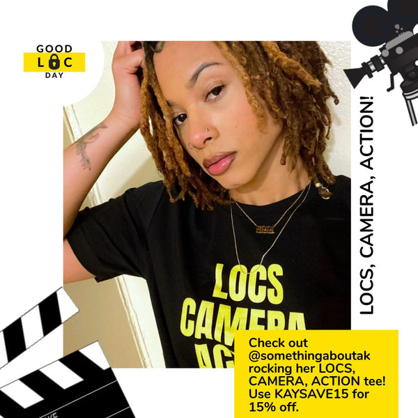 Check out @somethingwithak wearing our "Locs, Camera, Action" tee 📸